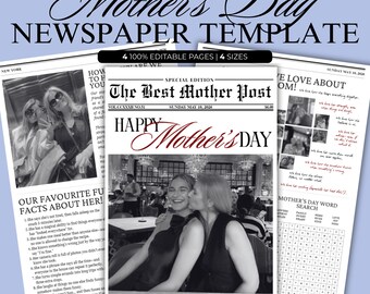 Editable Mother’s Day Newspaper Template Personalized Newspaper Canva Template Printable Mother’s Day Gift Aesthetic Newspaper Gift for mom