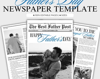 Editable Father’s Day Newspaper Template, Personalized Newspaper Gift for Dad, Canva Printable Father’s Day Gift, Custom Dad Newspaper