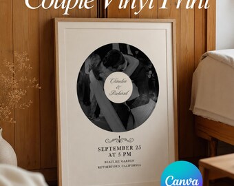 Personalized Vinyl Record Print | Custom Couple Photo Gift | Anniversary Gift for Couples | Romantic Wall Art | Engagement Gift