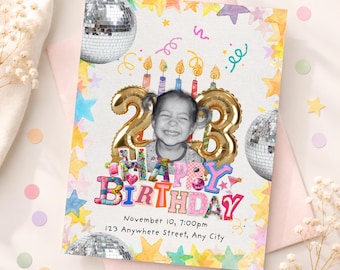 Whimsical Birthday Invitation Template Photo | Colorful Pastel Kids Birthday Invite | Editable Party Invitation | Printable Digital Download