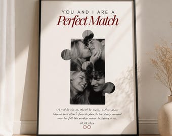 Perfect Match Couple Photo Collage Canva Template, Personalized Anniversary Gift, Custom Puzzle Print, Valentine Wall Art, 18x24