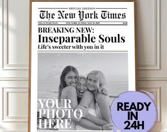 CUSTOM Newspaper Print, Personalized Best Friends Poster, Retro Bestie Birthday Gift, BFF Poster, Friendship Gift, Girl Dorm Room Decor
