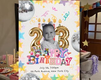 Whimsical Birthday Invitation Template Photo | Colorful Pastel Kids Birthday Invite | Editable Party Invitation | Printable Digital Download