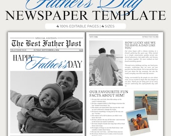 Father’s Day Newspaper Template Editable Canva, Personalized Newspaper Gift for Dad, Printable Father’s Day Gift, Custom Dad Gift
