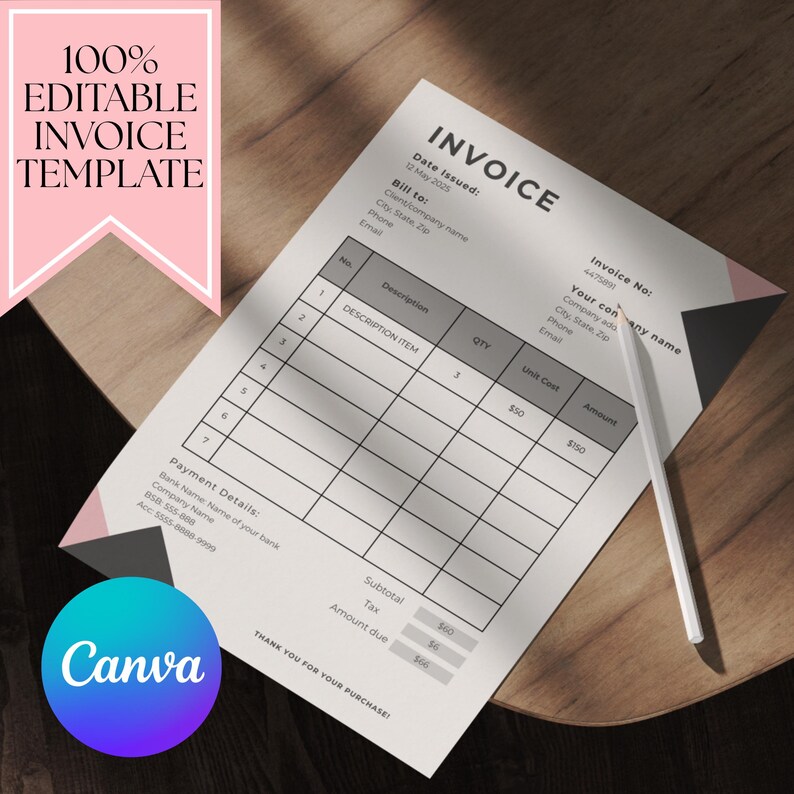 Editable Invoice Template: Customizable Small Business Billing (PDF ...