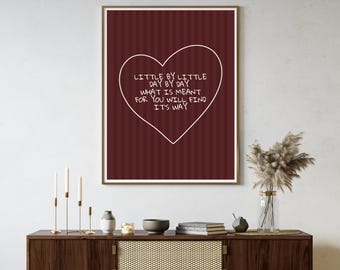 Motivational Quote Wall Art, Burgundy Heart Print, Inspirational Poster, Minimalist Dorm Decor, Red Aesthetic Digital Download