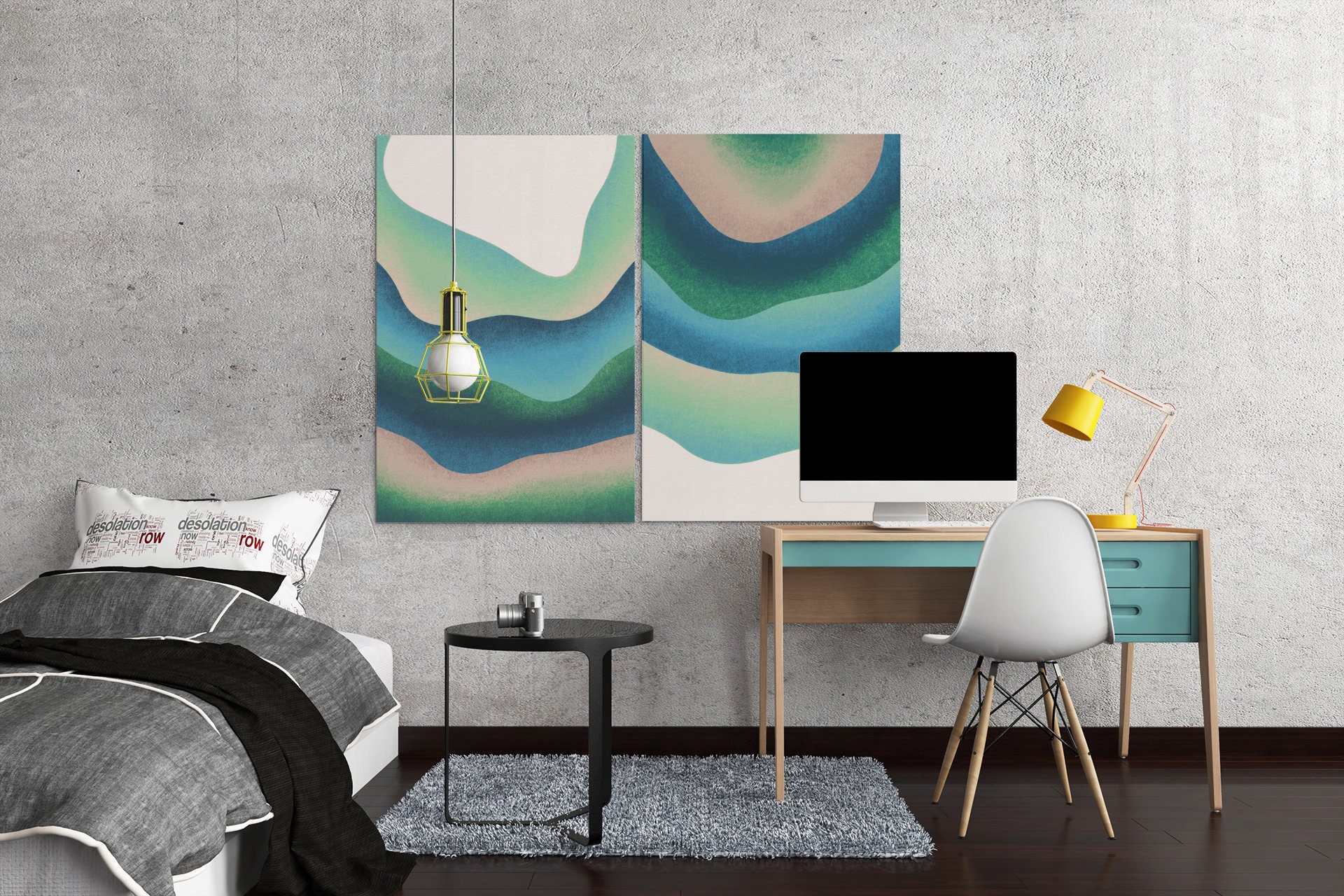 Set of 3 Printable Wall Art, Green Wall Art, Midcentury Print, Abstract