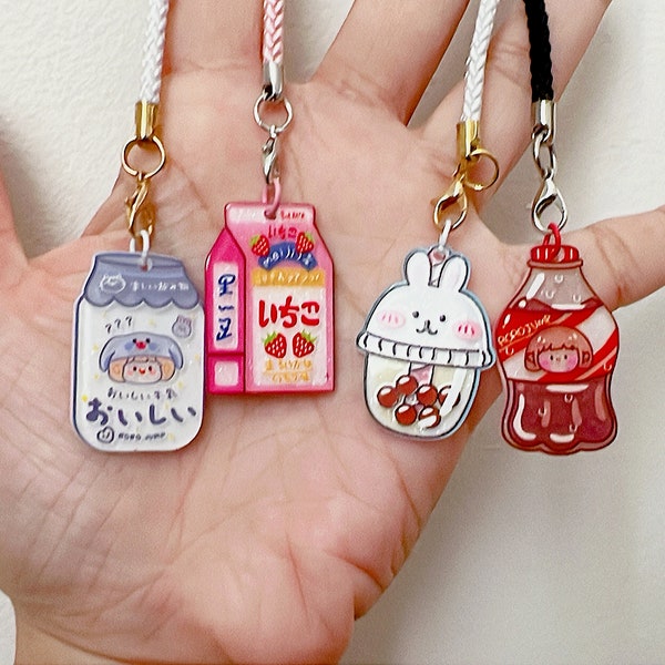 Phone Charm | Kawaii Phone Charm | Boba Phone Charm | Drink Bottles Phone Charm | Yogurt Phone Charm | Strawberry Milk Phone Charm