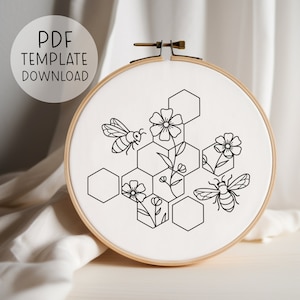 Bienenwaben Stickmuster, Bienen Nadelstich Muster, Woodsy Stickdatei Download, Frühling Stickerei Blumen Stickmuster, Einzigartiges Geschenk