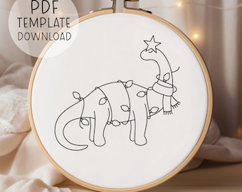 Christmas Dinosaur Embroidery Pattern Download, Embroidery Christmas Pattern, Winter Embroidery, Cute Hand Embroidery Designs Fun Embroidery