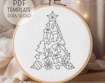 Christmas Theme Embroidery Pattern Download, Christmas Tree Embroidery Pattern, Embroidery Christmas Design, Christmas Gift Embroidery PDF