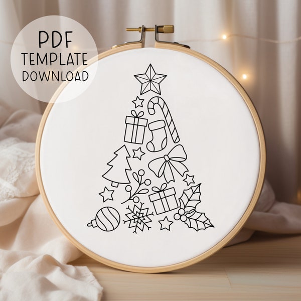 Descargar patrón de bordado de tema navideño, patrón de bordado de árbol de Navidad, diseño de bordado de Navidad, bordado de regalo de Navidad PDF