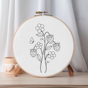 Strawberry Plant Embroidery Pattern PDF Download, Cute Strawberry Decor DIY, Fruit Embroidery Design Strawberry Embroidery Kitchen Decor
