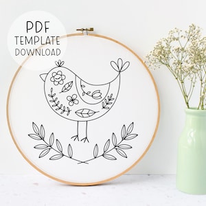 Decorative Bird Embroidery Pattern Template, Beginner Embroidery Pattern PDF, Bird Lover Embroidery Patterns, Easy Embroidery Designs,
