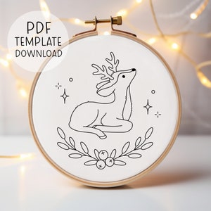 Cute Reindeer Embroidery Pattern Template, Christmas Embroidery Merry Christmas Embroidery Winter Embroidery Christmas Animals Embroidery