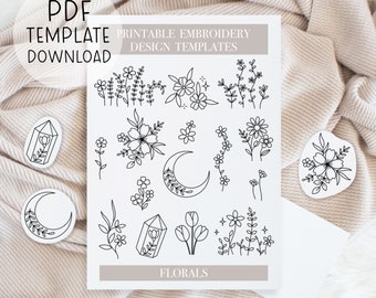 Printable Floral Embroidery Patterns Sheet, Flower Hand Embroidery, DIY Embroidery Patch Designs, Download For Stick And Stitch DIY
