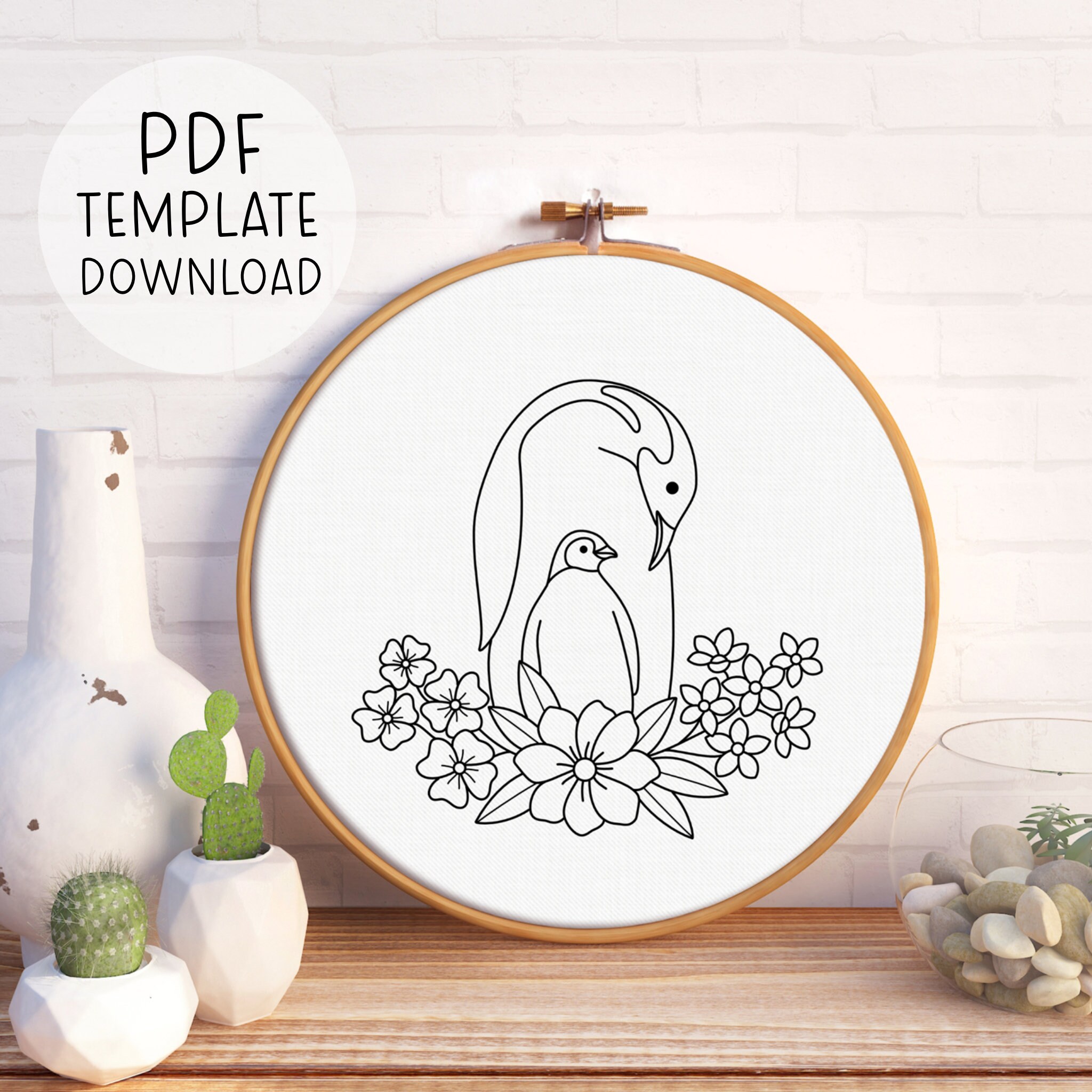 Mom And Baby Penguins Embroidery Pattern, Mother's Day Embroidery Design, Penguin Embroidery Meaningful Gifts For Mom Mothers Day Embroidery