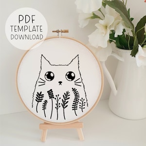 Cute Kitten Embroidery Design Pattern, Download Cat Embroidery Pattern, Simple Cat Embroidery, Beginners Embroidery Cat Design, Digital PDF
