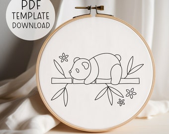 Panda Hand Embroidery Pattern, Cute Panda Embroidery Pattern