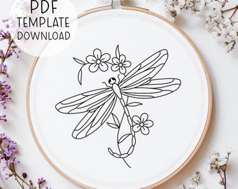 Flying Dragonfly Embroidery Pattern Download, Insect Embroidery Design, Aesthetic Decor Dragonflies Embroidery Design, Nature Embroidery