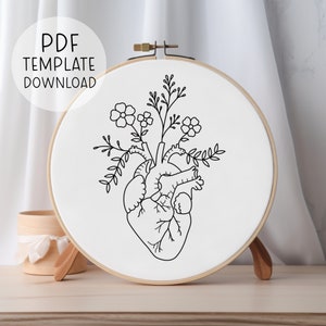 Anatomisches Herz-Stickmuster-Vorlage, Herz-Nadelspitzenmuster, Herz-Stickerei, Blumen-Stickmuster, sofortiger Download