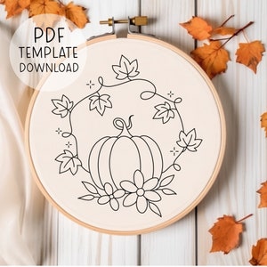 Pumpkin Vines Embroidery Pattern, Fall Pattern Embroidery Template, Thanksgiving Embroidery Designs, Cozy Embroidery Downloadable Pattern