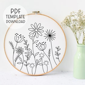 Simple Wildflowers Embroidery Pattern Instant Download, Beginner Embroidery Download, Embroidery Easy Wild Flowers Embroidery Nature Design