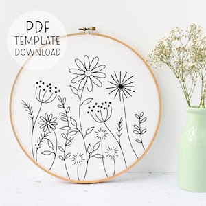 Simple Wildflowers Embroidery Pattern Instant Download, Beginner Embroidery Download, Embroidery Easy Wild Flowers Embroidery Nature Design