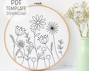 Einfache Wildblumen Stickmuster sofortiger Download, Anfänger Stickmuster Download, Stickerei einfach Wildblumen Stickerei Natur Design