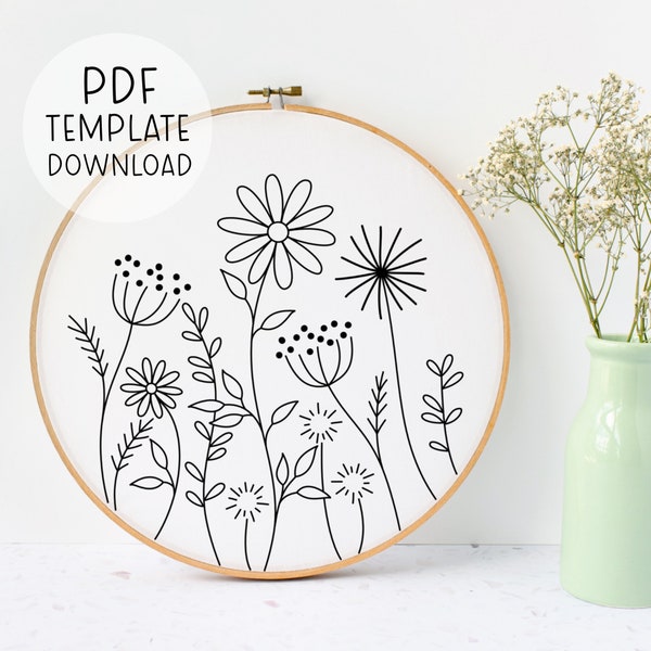 Simple Wildflowers Embroidery Pattern Instant Download, Beginner Embroidery Download, Embroidery Easy Wild Flowers Embroidery Nature Design