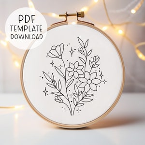 PDF de design de bordado de flores à mão, download de bordado à mão para iniciantes, bordado fácil de flores silvestres, bordado floral, download de PDF