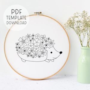 Floral Hedgehog Embroidery Pattern Template Hedgehog Needlepoint Pattern Cute Embroidery Download Woodland Embroidery Hedgehog Embroidery
