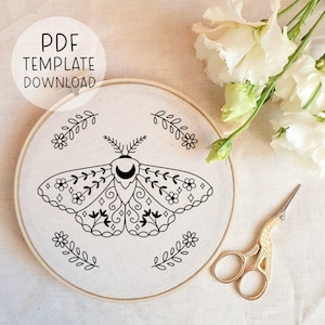 Moth Embroidery Pattern Download, Insect Embroidery Design, Aesthetic Moth Embroidery, Moth PDF Embroidery Design, Unique Embroidery Pattern