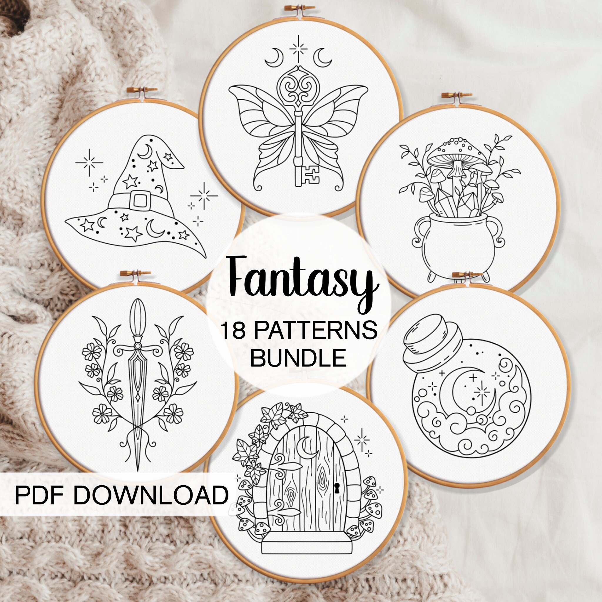 Fantsy Pattern Fantasy Embroidery Pattern BUNDLE, Hand Embroidery Patterns Whimsical ...