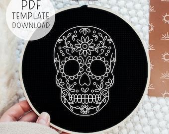 Sugar Skull Embroidery Pattern, Calavera Hand Embroidery Pattern, Day Of The Dead Embroidery, Skull Hand Embroidery PDF Template