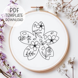 Sakura Silhouette Embroidery Pattern, Flowers Embroidery, Japanese Embroidery Design, Cherry Blossom Hand Embroidery Japan Inspired Art