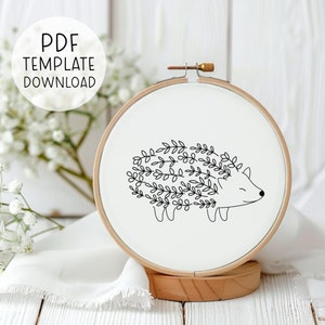 Leaves Hedgehog Hand Embroidery Pattern, Cute Hedgehog Embroidery Pattern Simple Embroidery Download Woodland Embroidery Animals Embroidery