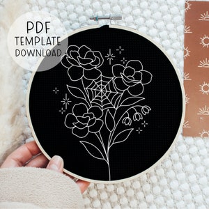 Spiderweb Flowers Embroidery Pattern Download, Spiderweb Embroidery, Spooky Embroidery Pattern, Halloween Embroidery, Spider Web Embroidery
