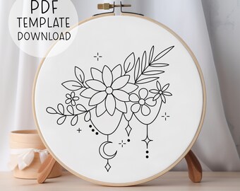 Sparkle Flowers Embroidery Pattern Instant Download, Decorative Floral Embroidery Design Modern Floral Embroidery Pretty Embroidery