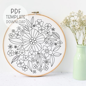 花の刺繍パターンの即時ダウンロード、植物の刺繍、花の自然の刺繍、植物の刺繍デザイン、花の刺繍 PDF