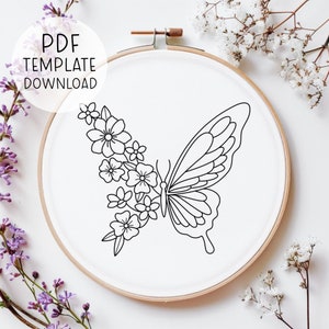 Floral Butterfly Embroidery Pattern Download, Insect Embroidery Design, Aesthetic Butterfly Embroidery, Butterflies PDF Embroidery Design