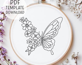 Floral Butterfly Embroidery Pattern Download, Insect Embroidery Design, Aesthetic Butterfly Embroidery, Butterflies PDF Embroidery Design
