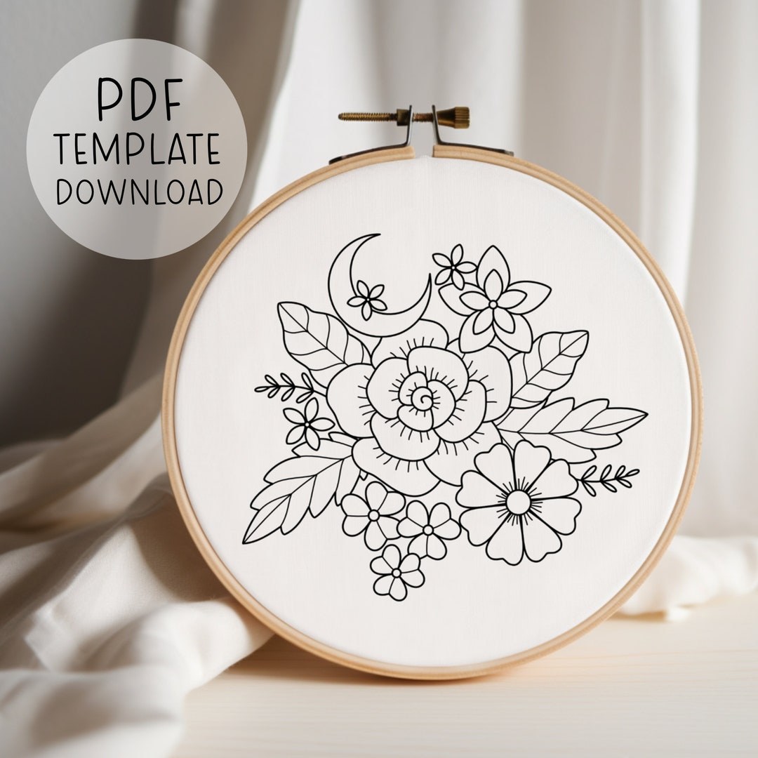 Classic Flowers Embroidery Pattern PDF, Easy Hand Embroidery Digital ...