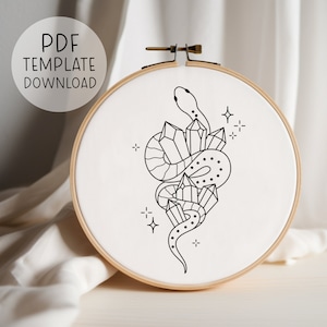 Crystal Snake Embroidery Pattern Download, Snakes Downloadable Embroidery Pattern, Spooky Embroidery Art, Snake Lover Embroidery Witchy Art