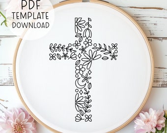 Cross Floral Embroidery Pattern Download, Easter Cross Embroidery Design, Cute Christian Hand Embroidery Pattern, Easter Home Decor