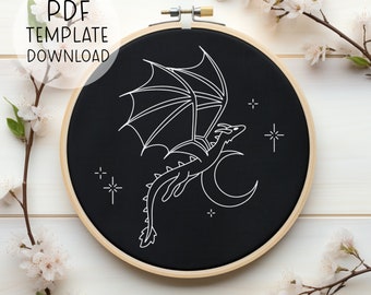 Cute Dragon Embroidery Pattern, Fantasy Embroidery Design, Wyvern Embroidery Pattern Mythical Creatures Embroidery Pattern, Nerd Embroidery