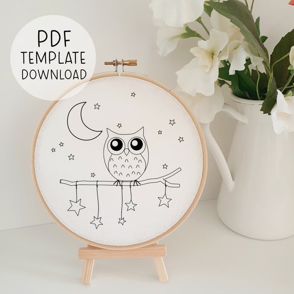 Night Owl Embroidery Pattern Download Beginner Patterns Owls Embroidery Gift DIY Embroidery Template Night Embroidery Patterns