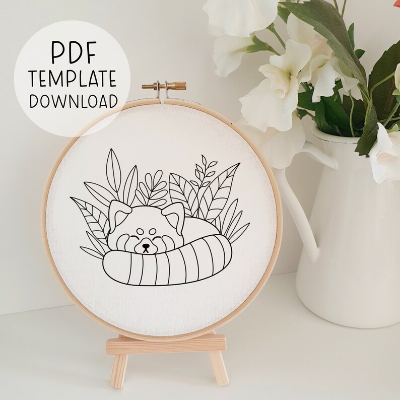 Red Panda Embroidery Pattern Template Red Panda Needlepoint Pattern Cute Embroidery Download Woodland Embroidery Animal Embroidery PDF image 2