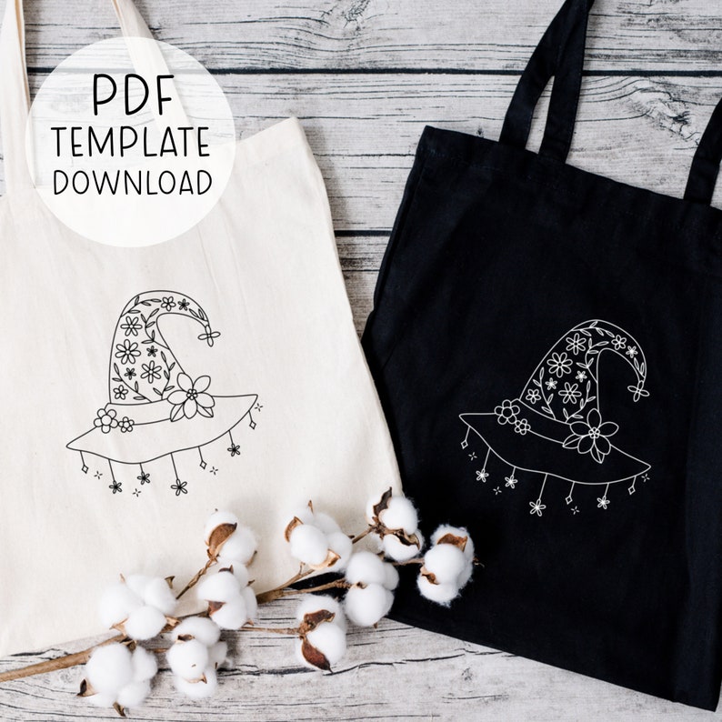 Flower Witch Hat Embroidery Pattern Download, Fall Embroidery Halloween