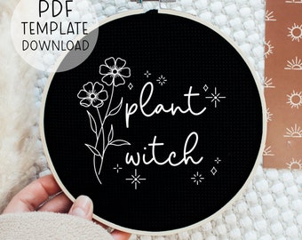 Plant Witch Embroidery Pattern Download, Wicca Embroidery, Witchy Magic Embroidery Pattern, Witch Aesthetic Embroidery Hoop Art Design PDF